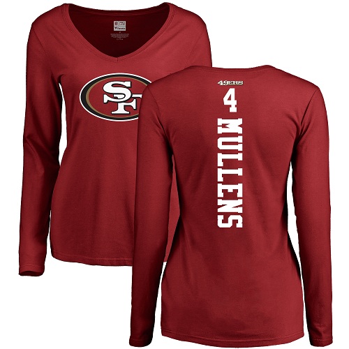 San Francisco 49ers Red Women Nick Mullens Backer #4 Long Sleeve NFL T Shirt